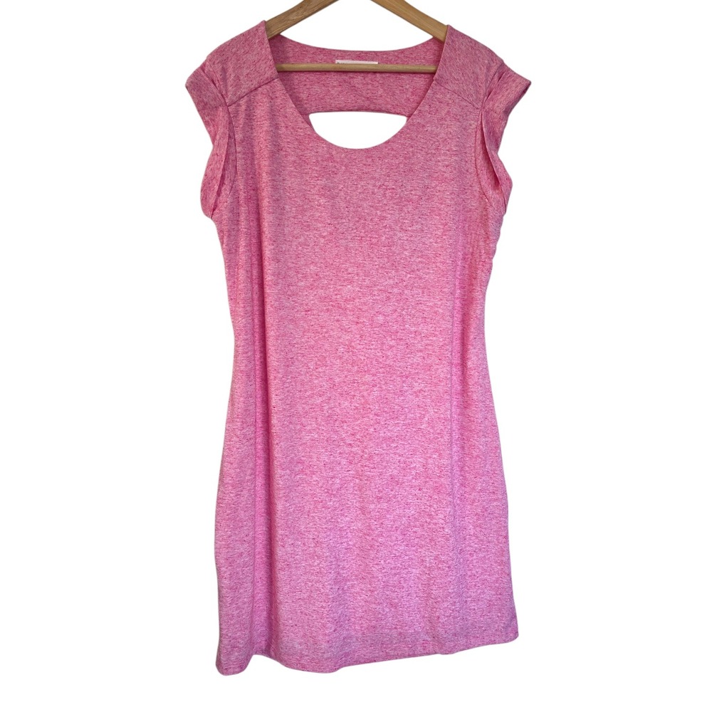 Athleta Charisma Dress Pink Heathered Knit Linen Blend Cowl Back Cutout XL
